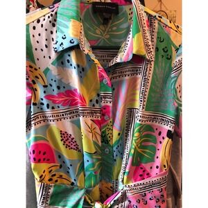 Donna Morgan Tropical Fruit Print leopard Dress Multi Color wrap sz 8